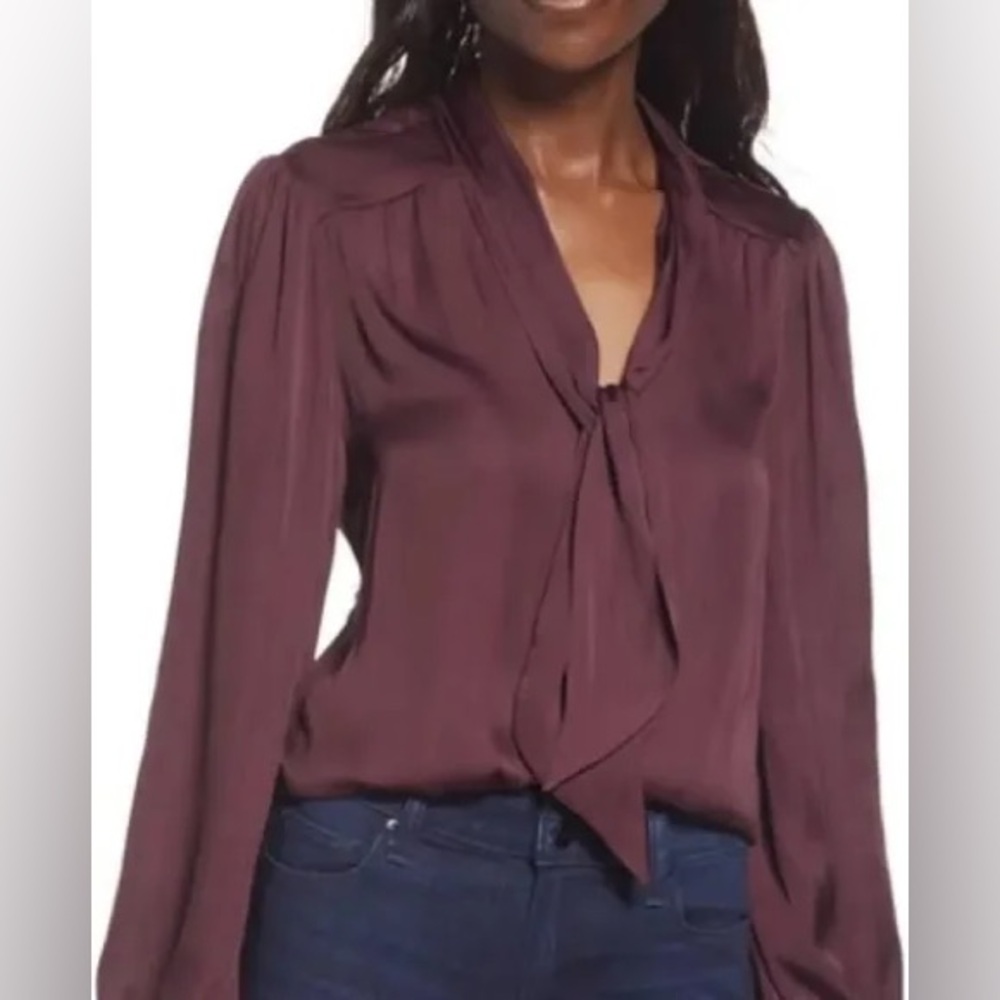 Paige Cleobelle tie neck burgundy blouse